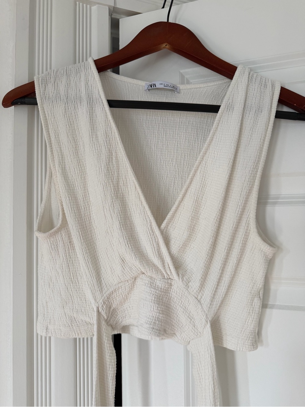 Zara Cream Crinkle Wrap Crop Tank